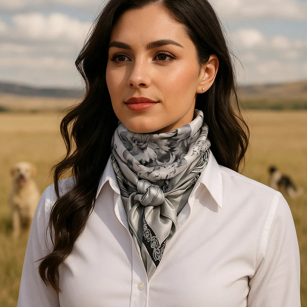 35X35"  Silver & White Paisley Wild Rag / Scarf WR172