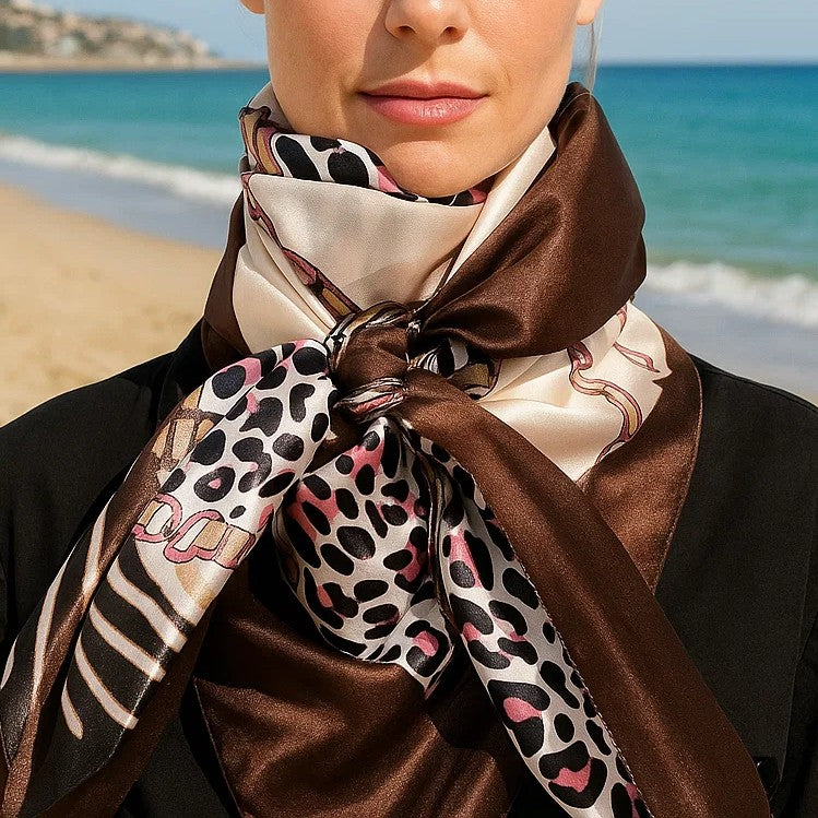 35X35"  Tan Animal Print Wild Rag / Scarf WR2295