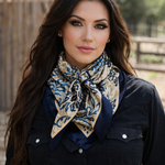 35X35"  Cream and Blue Floral Wild Rag /Scarf WR2404