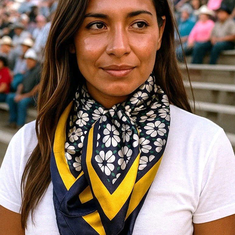 35X35"  Blue & Gold Clovers Wild Rag / Scarf WR3171