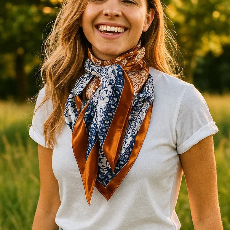 35X35"  Rust & Navy Paisley Wild Rag / Scarf WR3299
