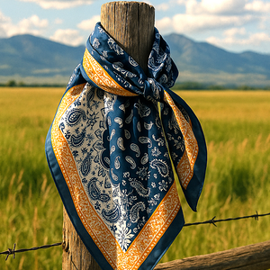 Blue Two-Toned Paisley Wild Rag Scarf | 35x35