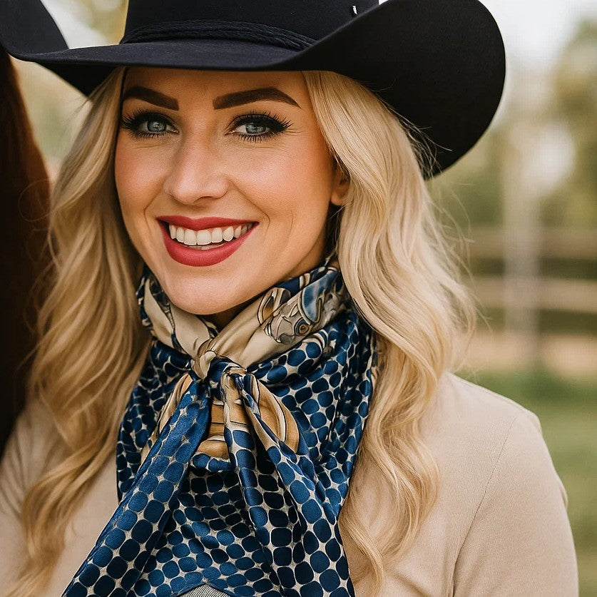 35X35" Tan and Blue Floral Wild Rag / Scarf WR3302