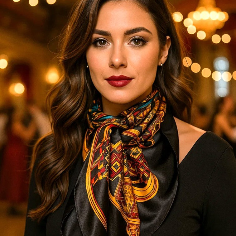 35X35"  Black & Gold Wild Rag / Scarf WR3303X