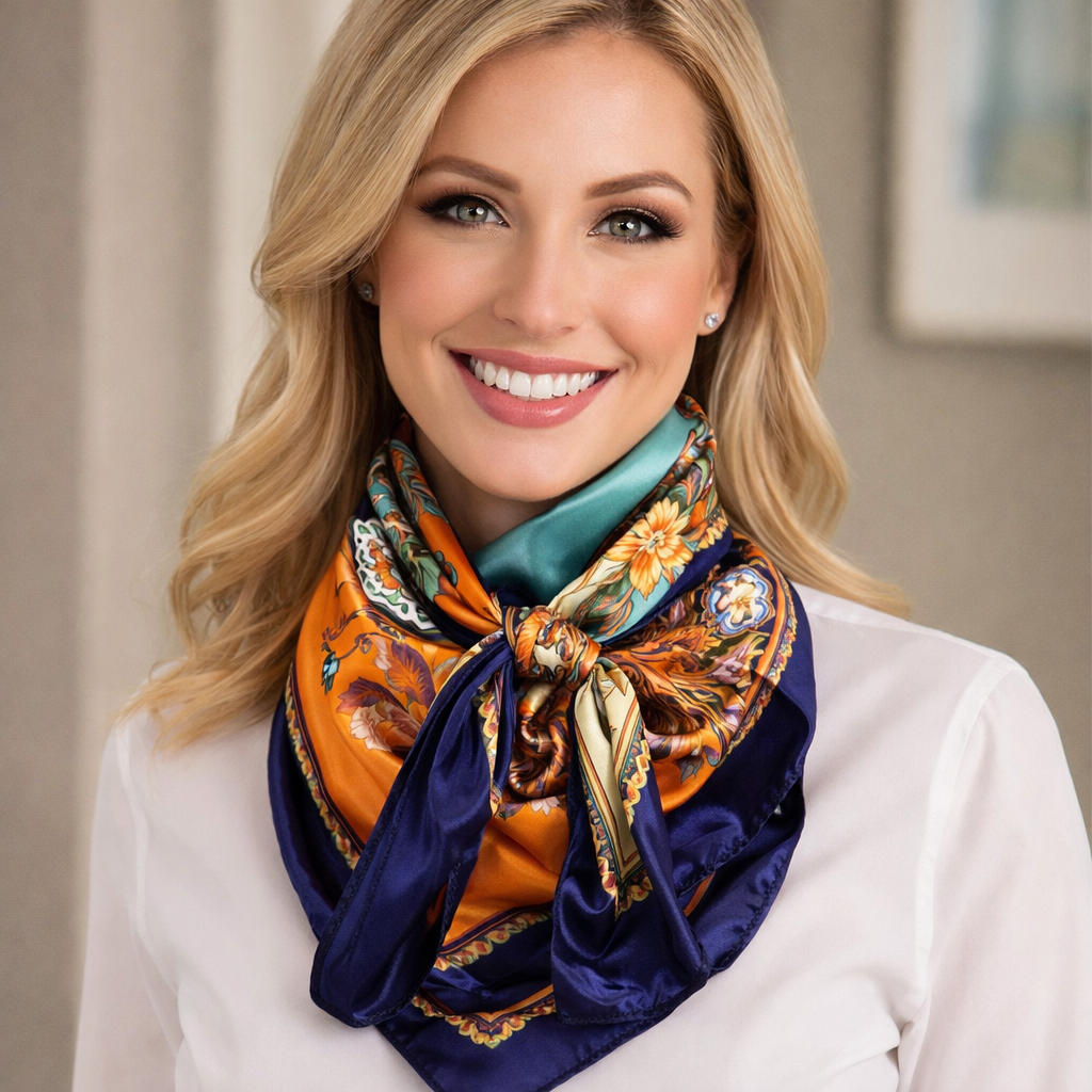 35X35" Blue and Brown Floral Wild Rag / Scarf WR3349