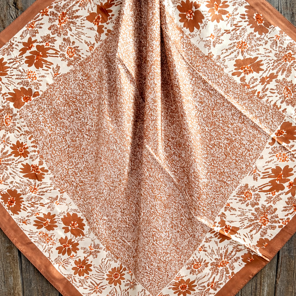 35X35" Cream and Brown Floral Wild Rag / Scarf WR3352
