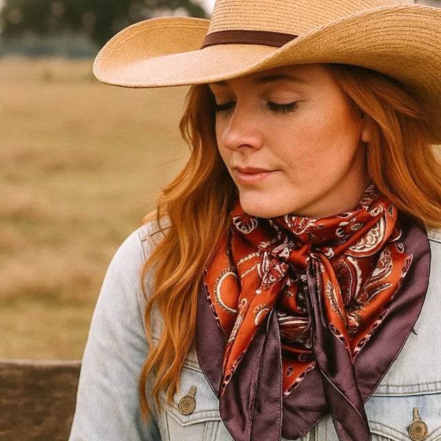 35X35" Rust and Brown Floral Paisley Wild Rag / Scarf WR3384