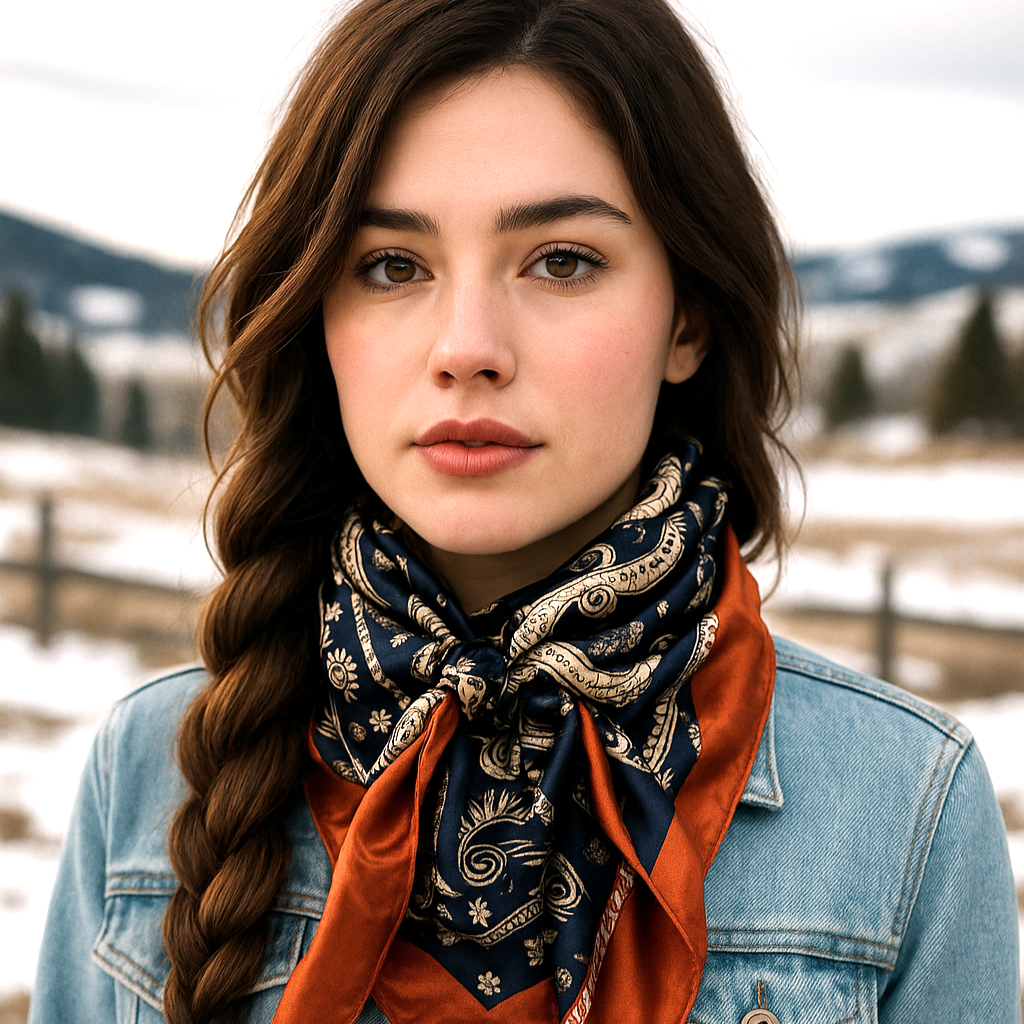 35X35" Navy and Rust Floral Paisley Wild Rag / Scarf WR3386