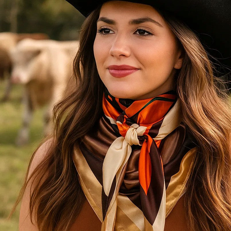 35X35"  Orange, Tan and Brown Rose Wild Rag / Scarf WR3398