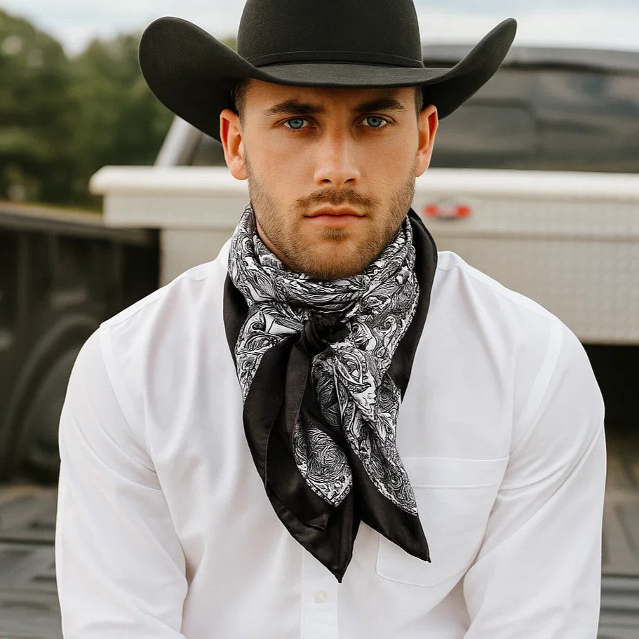 35X35"  Black & White Paisley Wild Rag / Scarf WR3401