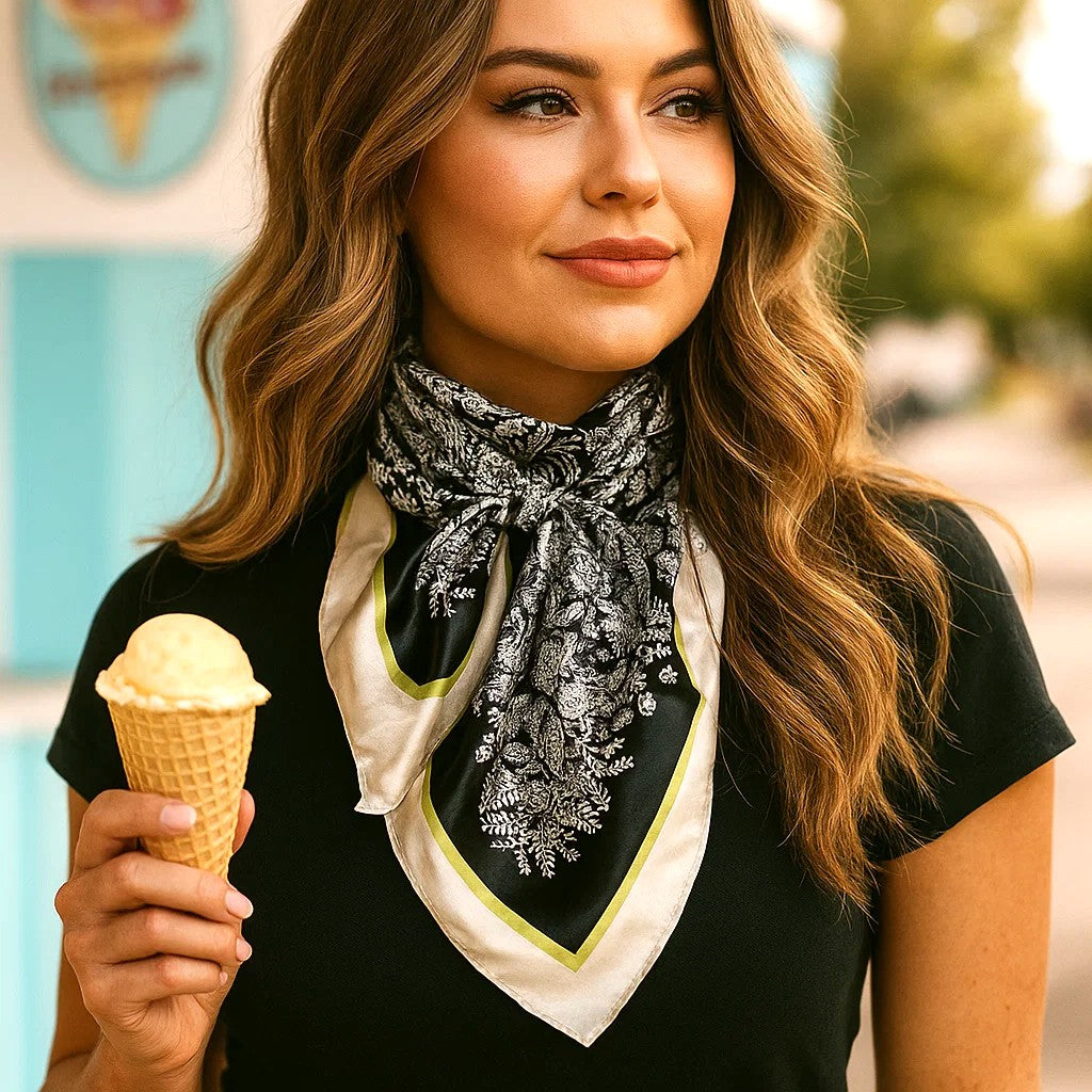 35X35"  Black & Cream Paisley Wild Rag / Scarf WR3407