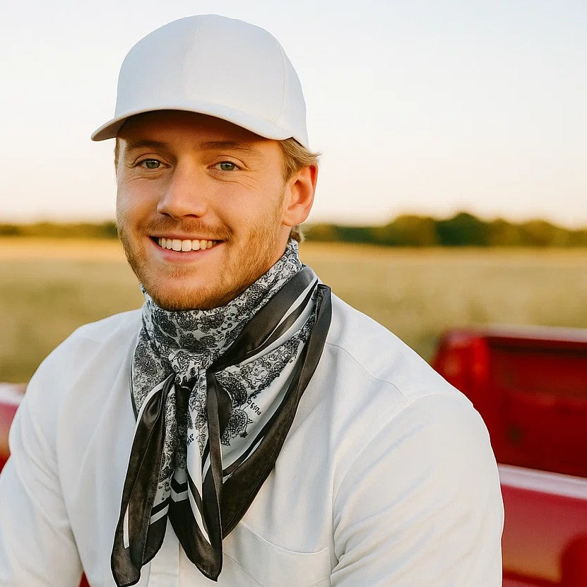 35X35"  Black and White Paisley Wild Rag / Scarf WR3408X