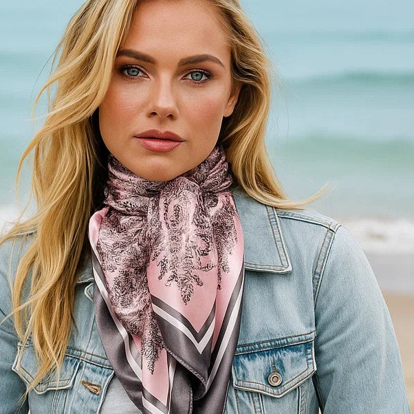 35X35"  Pink & Grey Paisley Wild Rag / Scarf WR3409