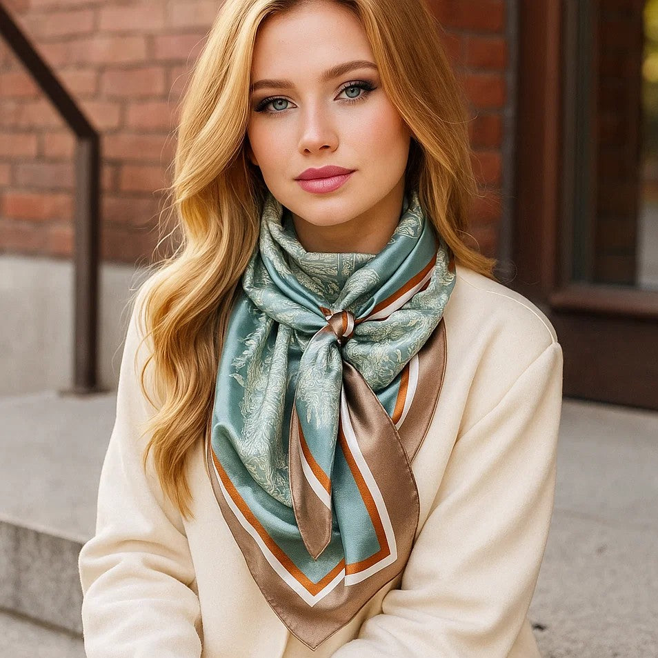 35X35"  Seafoam & Cream Paisley Wild Rag / Scarf WR3410