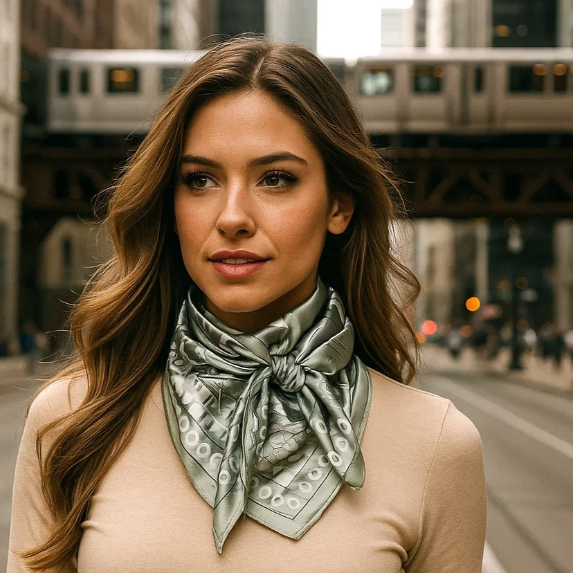 35X35"  Sage & White Paisley Wild Rag / Scarf WR3413