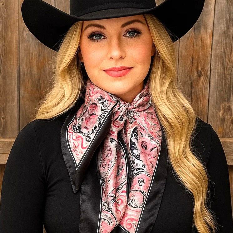 35X35"  Pink & Black Paisley Wild Rag / Scarf WR3415