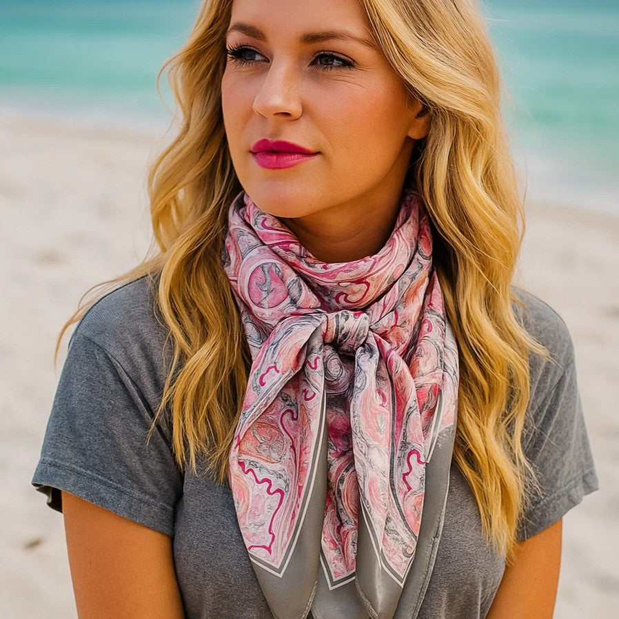 35X35"  Pink & Grey Paisley Wild Rag / Scarf WR3416