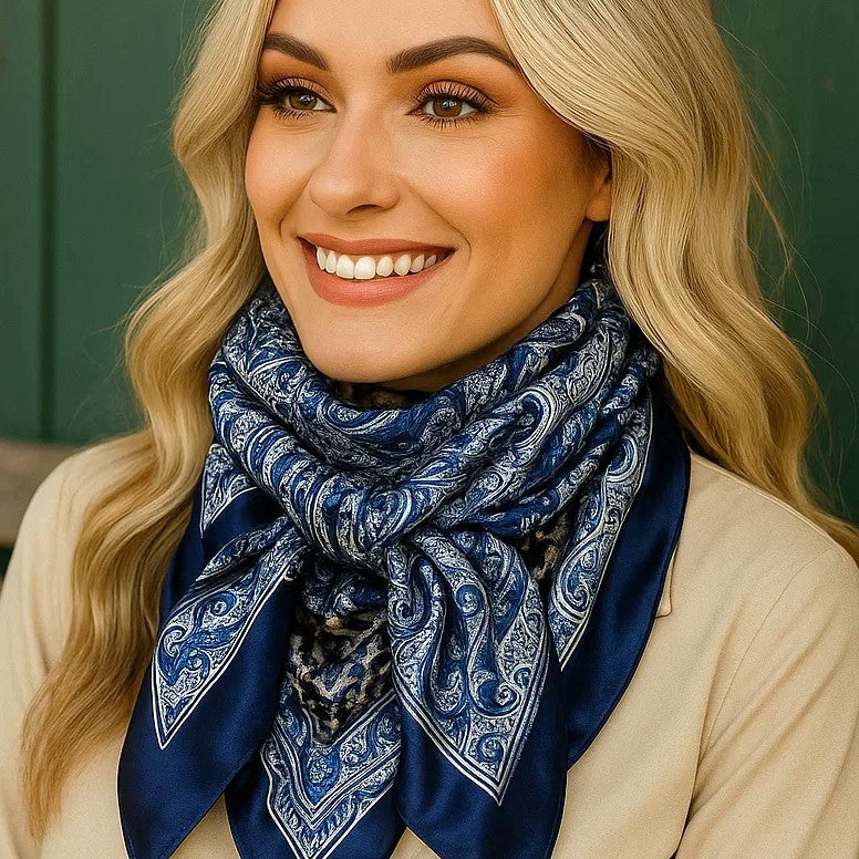 35X35"  Blue & White Paisley Wild Rag / Scarf WR3418