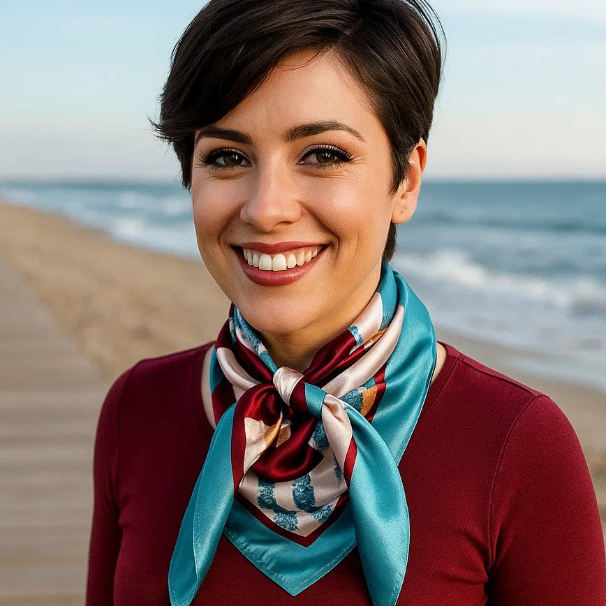 35X35" Burgundy and Cream Wild Rag / Scarf WR3428