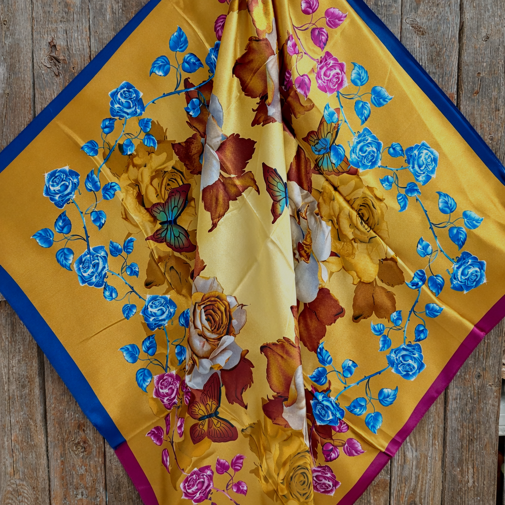35X35" Purple and Blue Floral Wild Rag / Scarf WR3433X