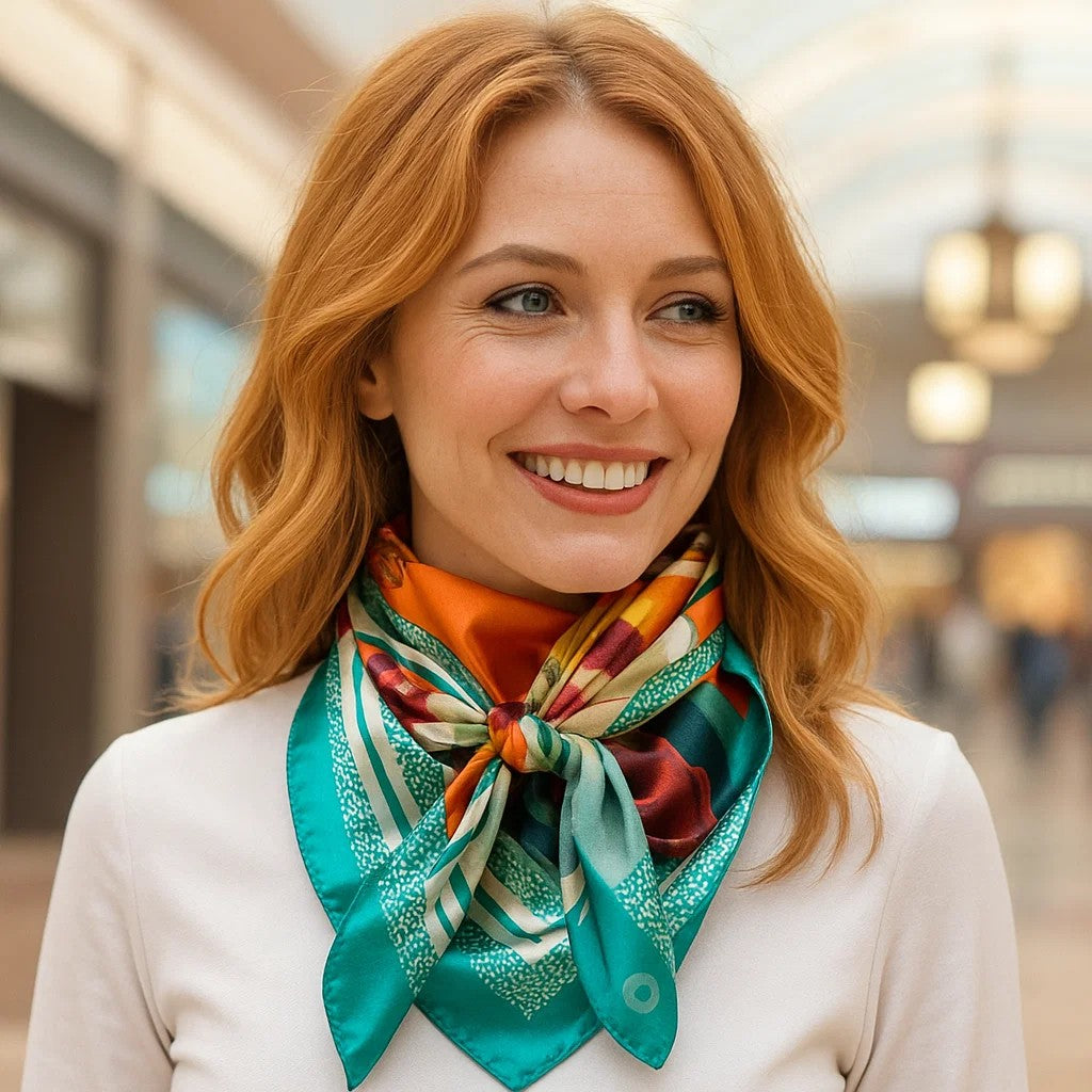 35X35" Teal and Orange Floral Wild Rag / Scarf WR3437