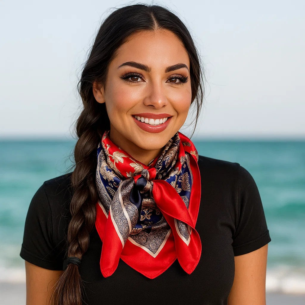 35X35" Red and Blue Floral Wild Rag / Scarf WR3439