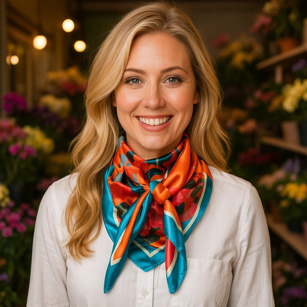 35X35" Orange and Pink Floral Wild Rag / Scarf WR3443