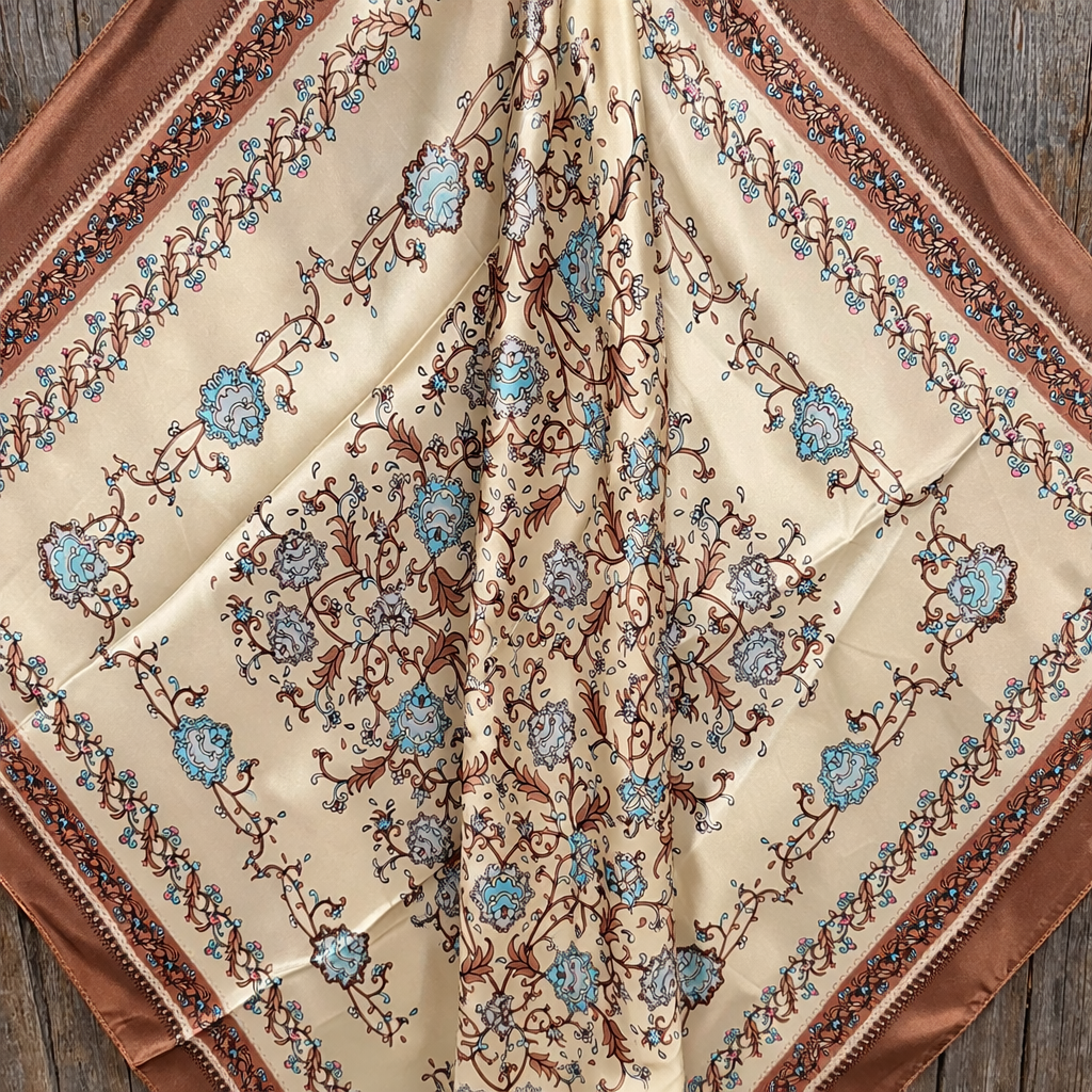 35X35" Brown and Aqua Floral Wild Rag / Scarf WR3444