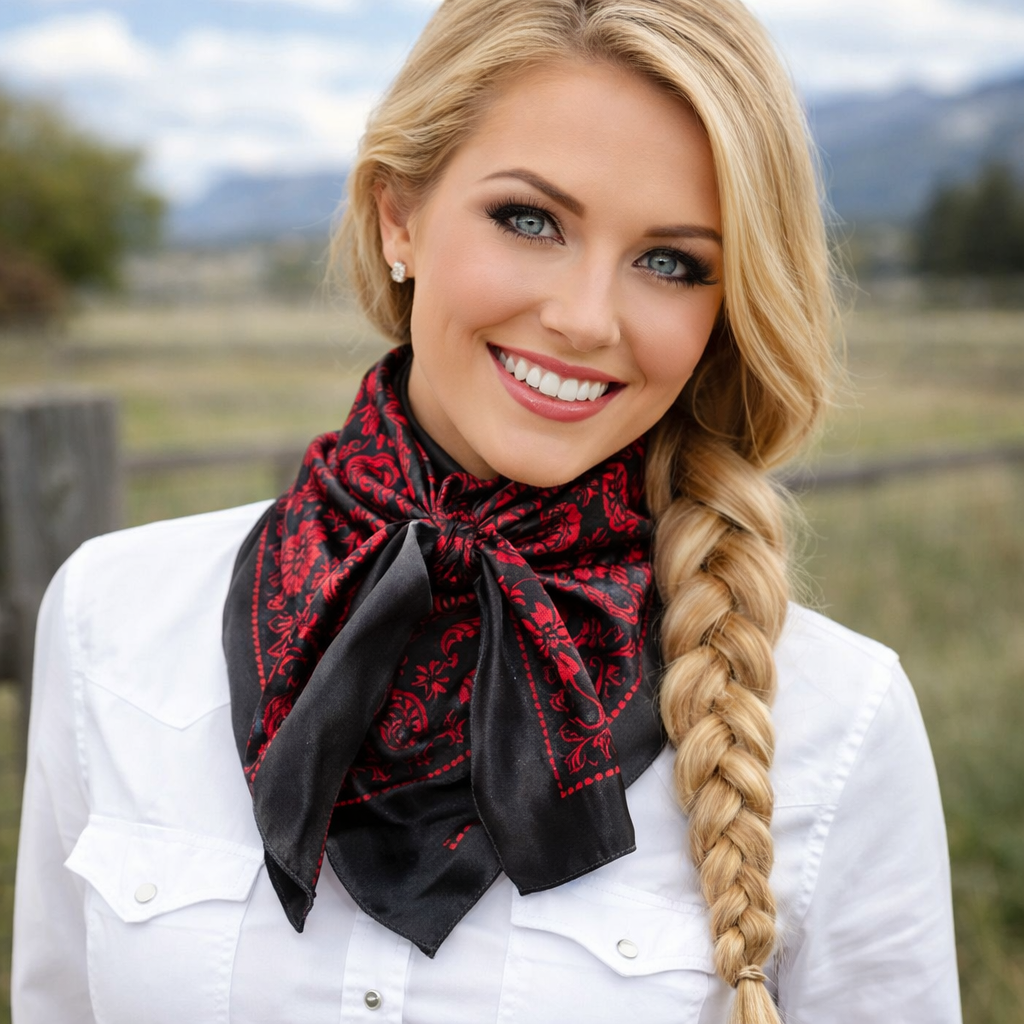 35X35" Black and Red Floral Paisley Wild Rag / Scarf WR3445