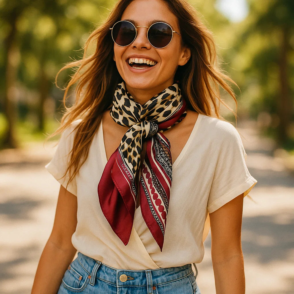 35X35" Wine Leopard Print Wild Rag / Scarf WR397