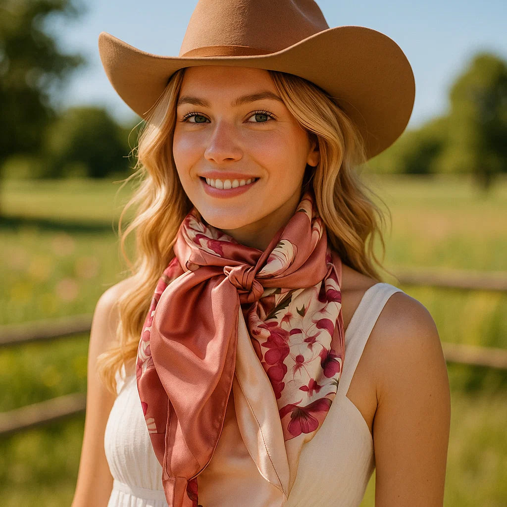 35X35" Raspberry Pink Floral Wild Rag / Scarf WR403