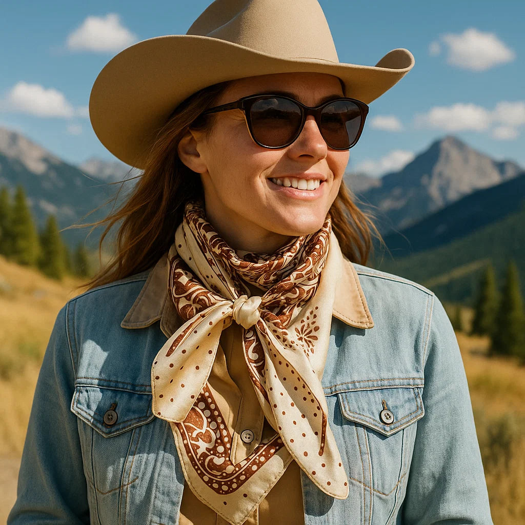 35X35" Tan/Brown Polka Dot & Paisley Wild Rag / Scarf WR445