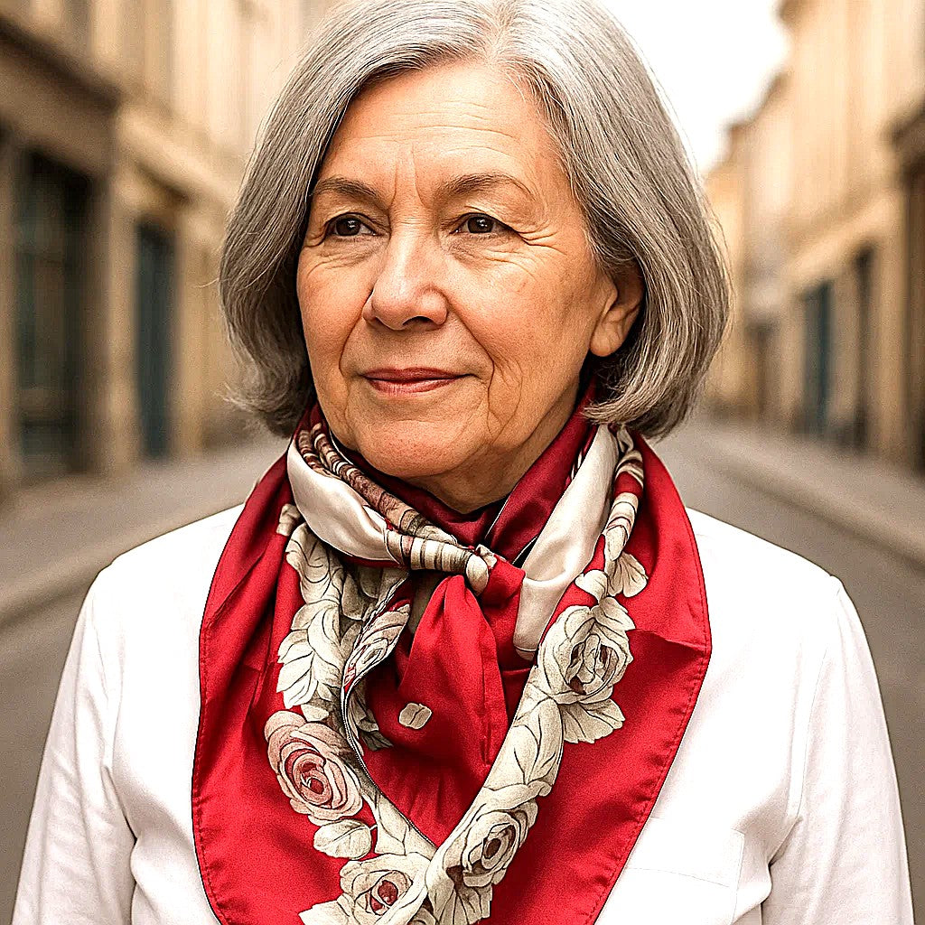 35X35"  Red & Wine Floral Wild Rag / Scarf WR592