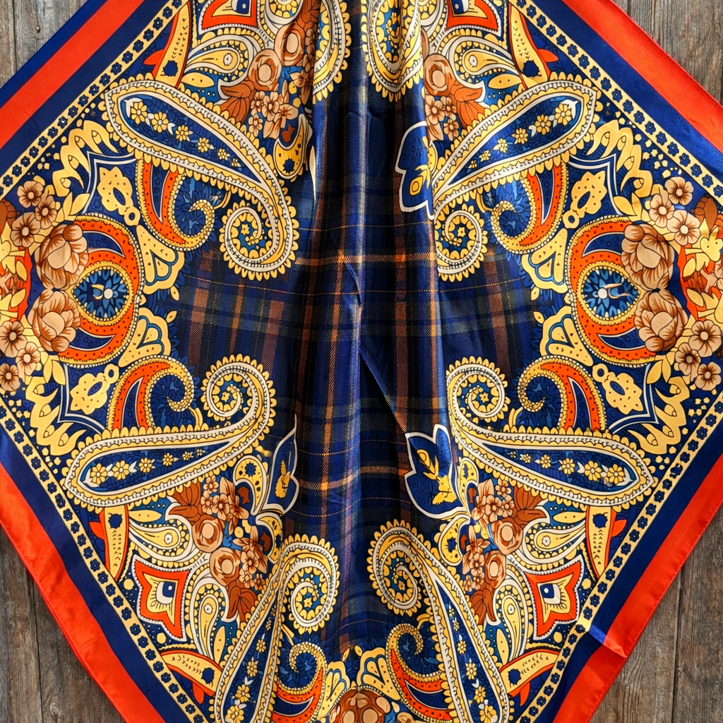 35X35"  Orange & Blue Paisley Wild Rag / Scarf WR592