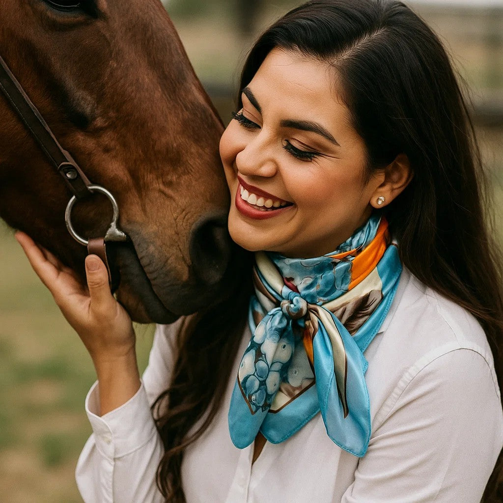 35X35" Aqua and Orange Floral Wild Rag / Scarf WR784