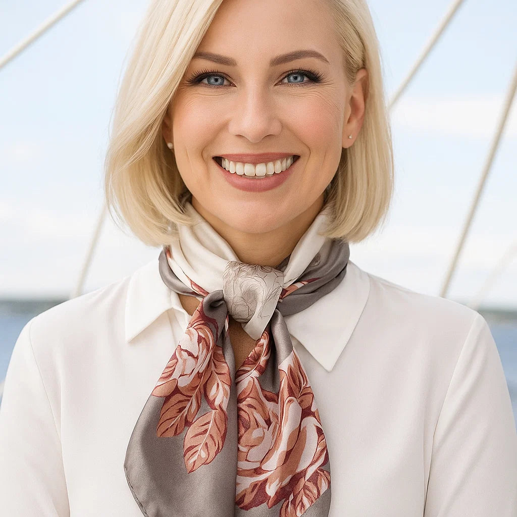 35X35"  Grey & Pink Floral Wild Rag / Scarf WR852X