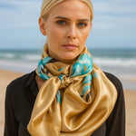 35X35"  Gold & Turquoise Floral Wild Rag / Scarf WR853