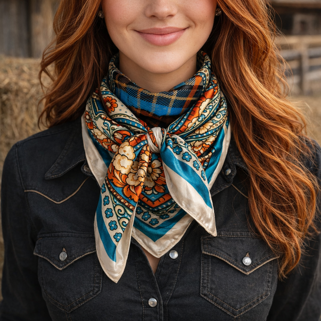 35X35"  Teal and Cream Paisley Wild Rag / Scarf WR910