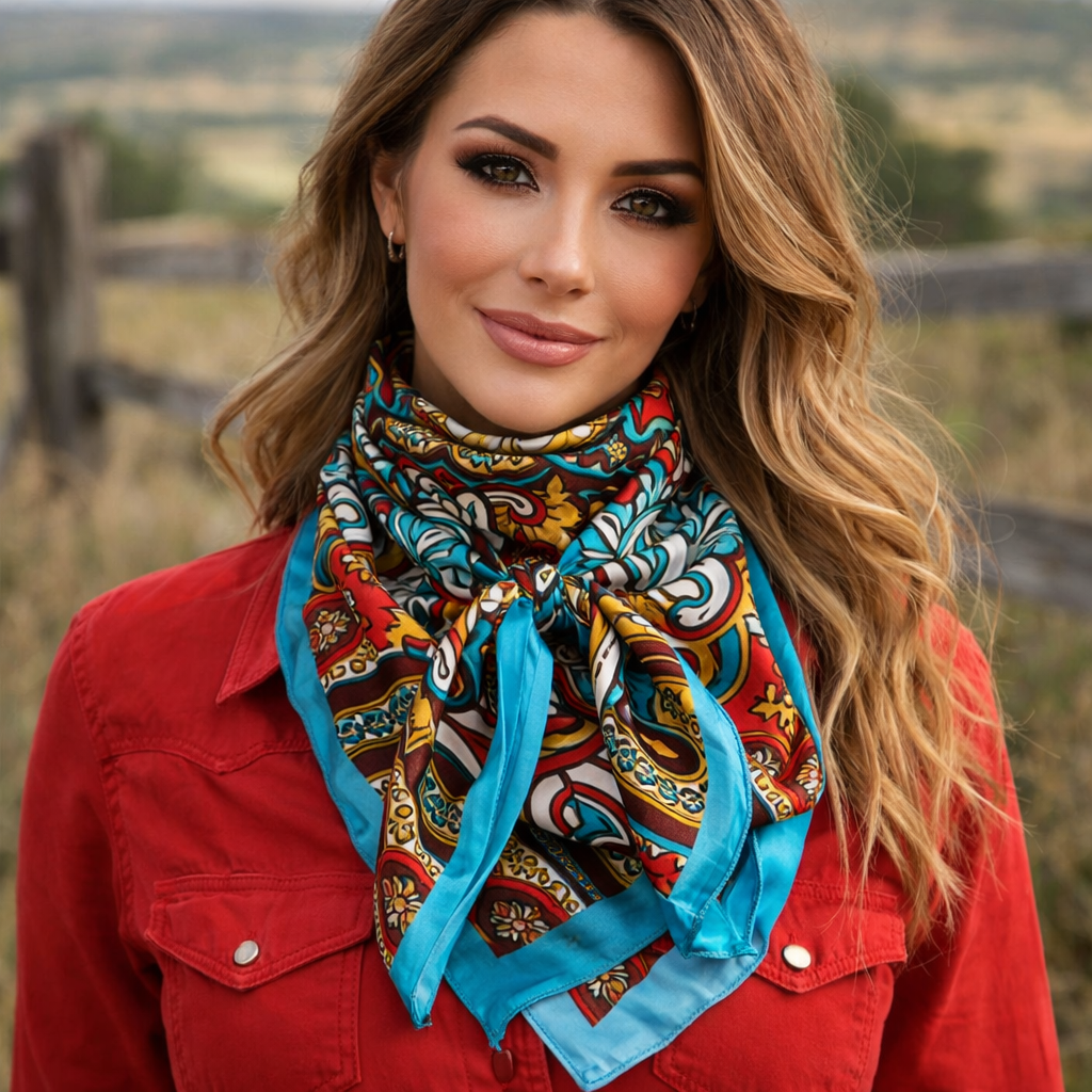 35X35"  Aqua and Teal Paisley Wild Rag / Scarf WR914