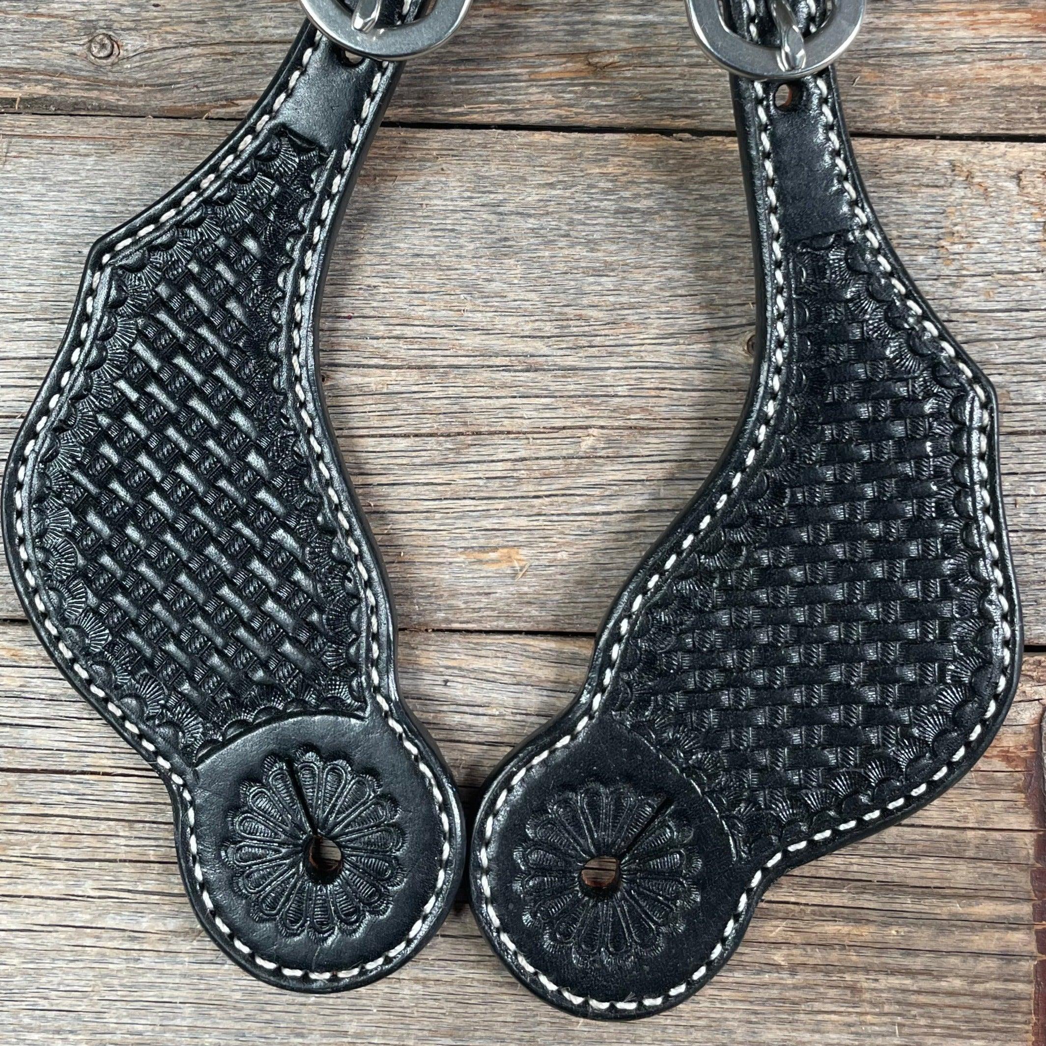 Black Basketweave Tooled Spur Straps - RODEO DRIVE