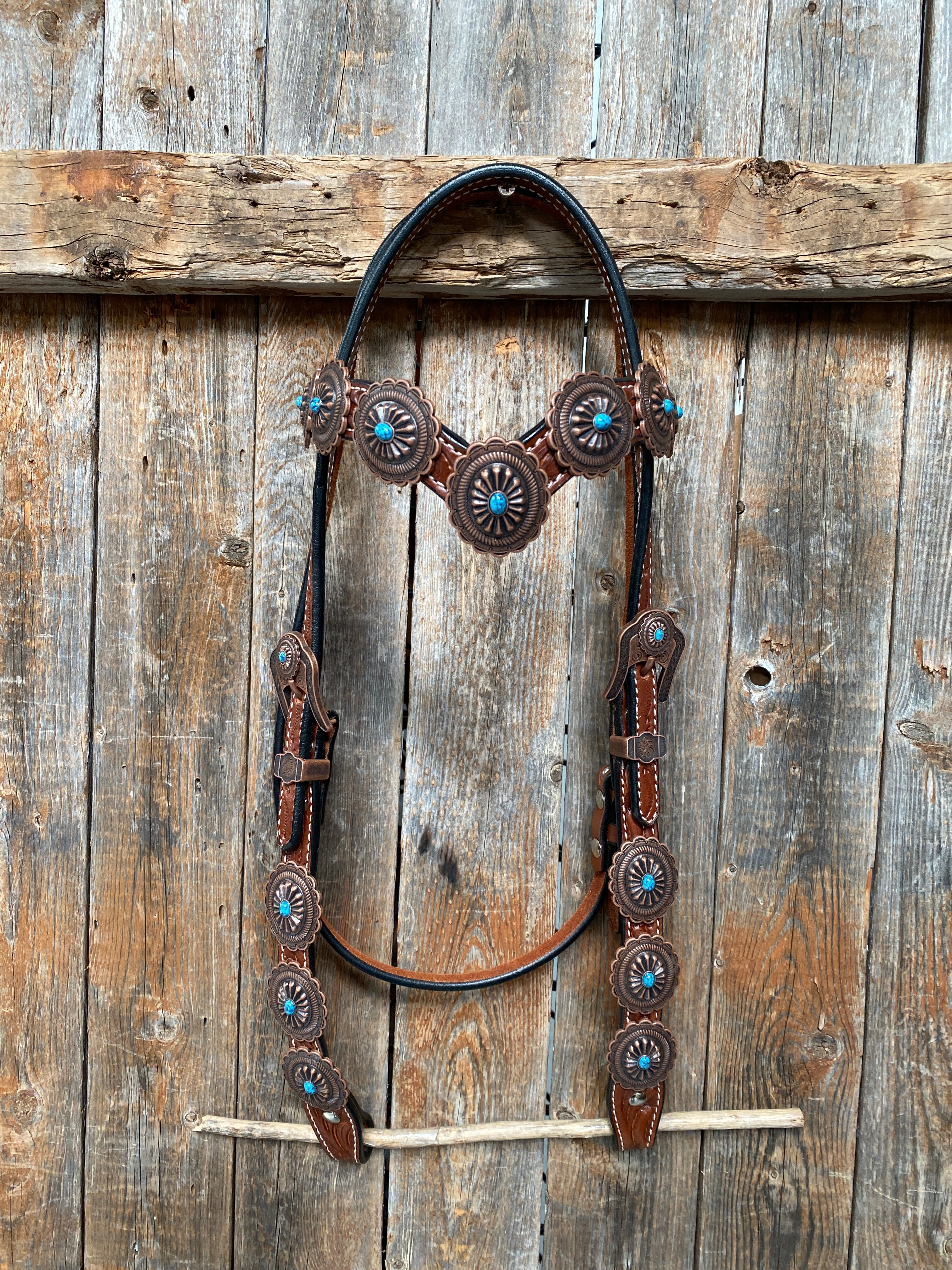 Medium Oil Navajo Style Copper Turquoise Browband & Breastcollar Tack Set #BBBC448 - RODEO DRIVE