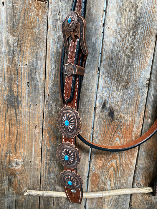 Medium Oil Navajo Style Copper Turquoise Browband & Breastcollar Tack Set #BBBC448 - RODEO DRIVE