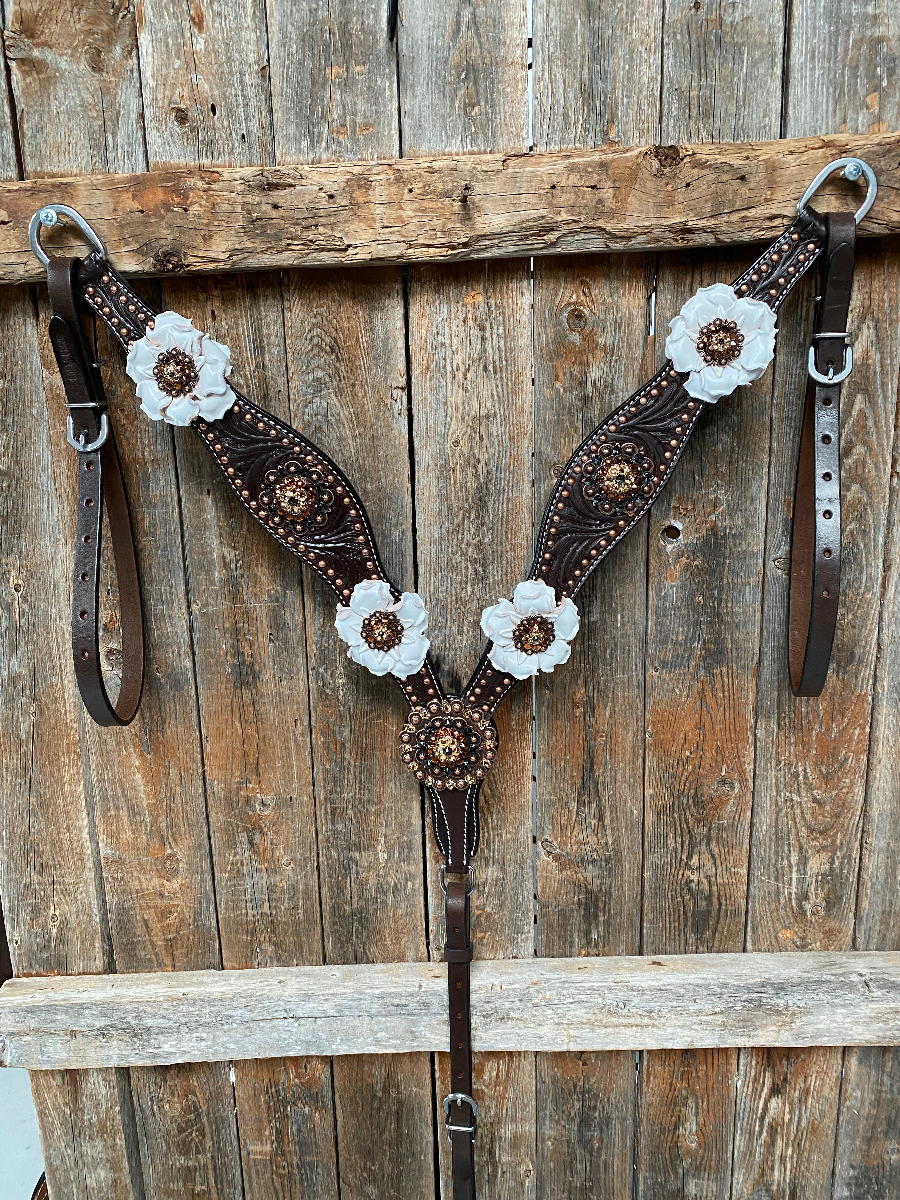 Dark Oil Copper Dot White and Topaz Browband / One Ear Tack Set #BBBC441 - RODEO DRIVE