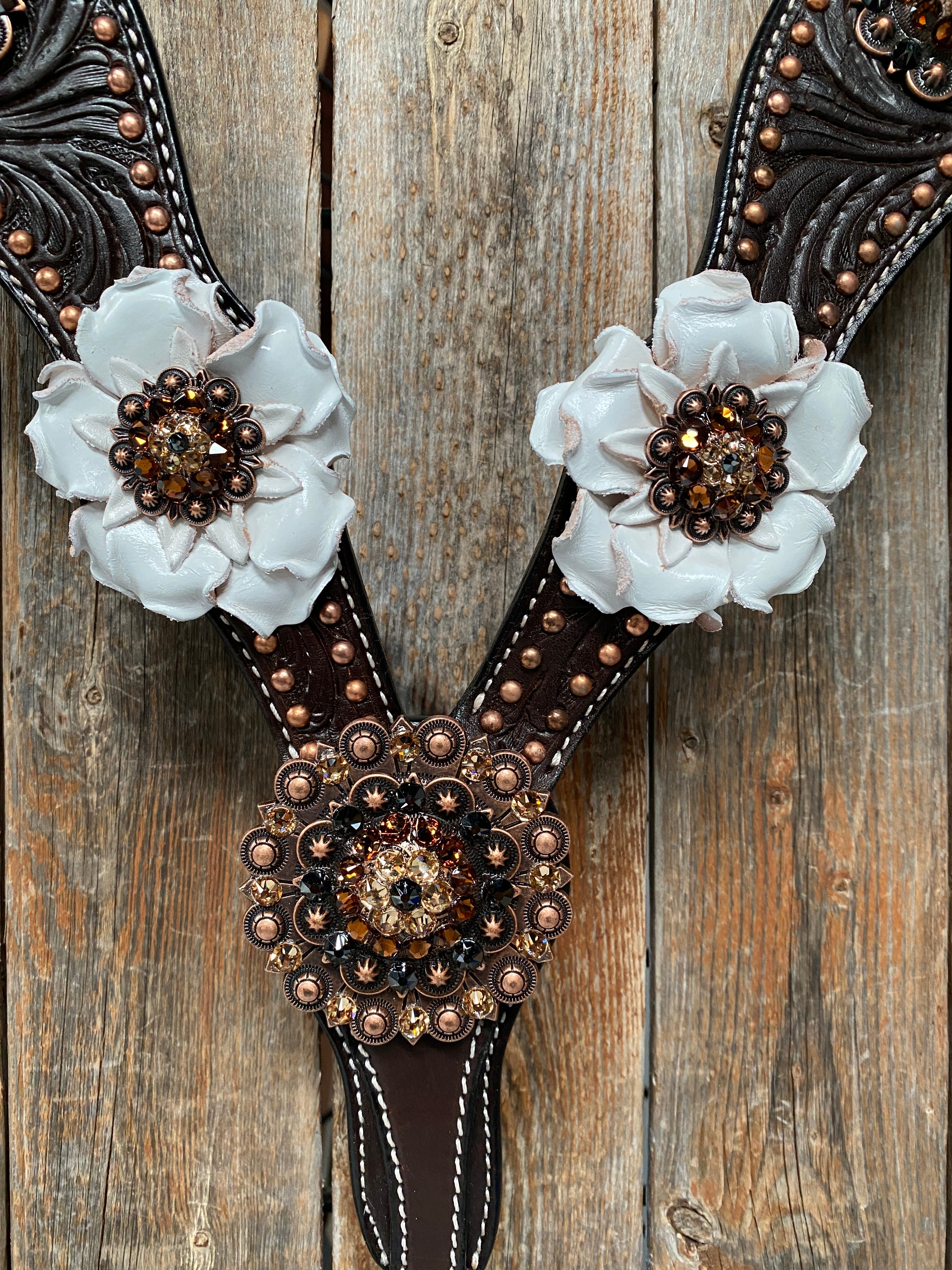 Dark Oil Copper Dot White and Topaz Browband / One Ear Tack Set #BBBC441 - RODEO DRIVE