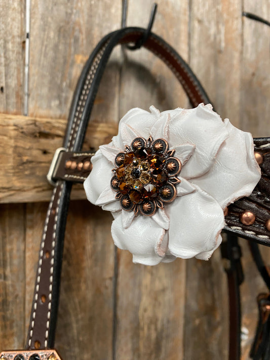 Dark Oil Copper Dot White and Topaz Browband / One Ear Tack Set #BBBC441 - RODEO DRIVE