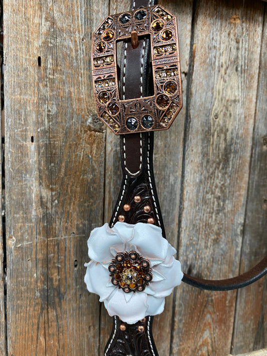 Dark Oil Copper Dot White and Topaz Browband / One Ear Tack Set #BBBC441 - RODEO DRIVE