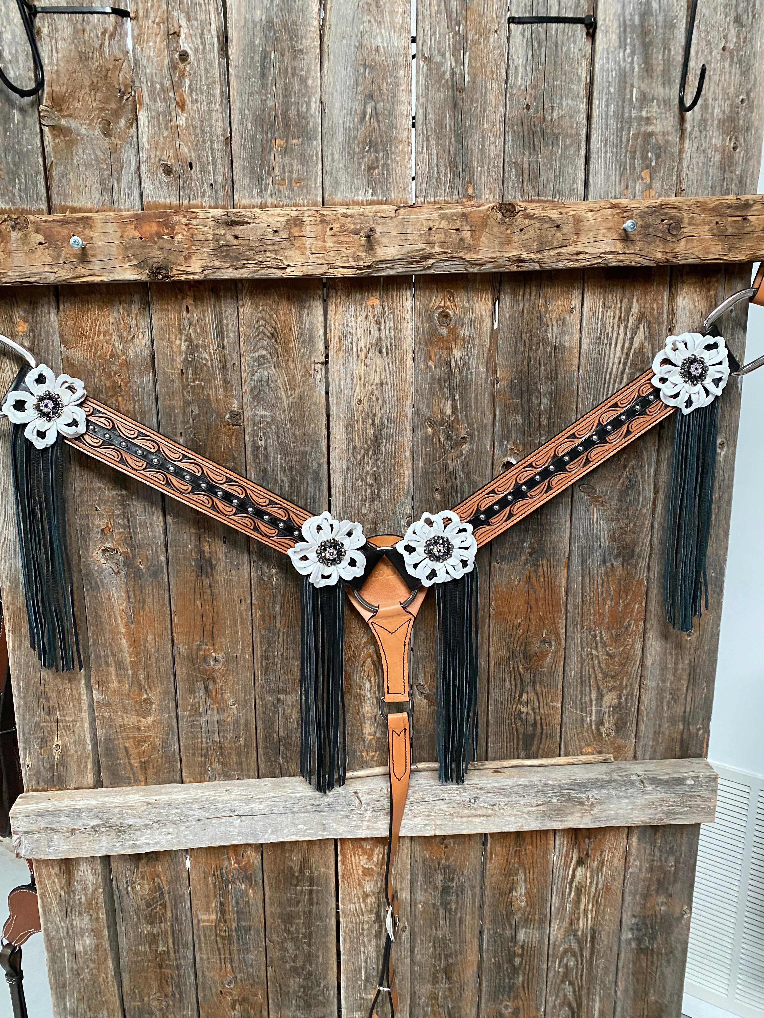 Light Oil Black and Silver Floral Headstall & Breastcollar #BBBC461 - RODEO DRIVE