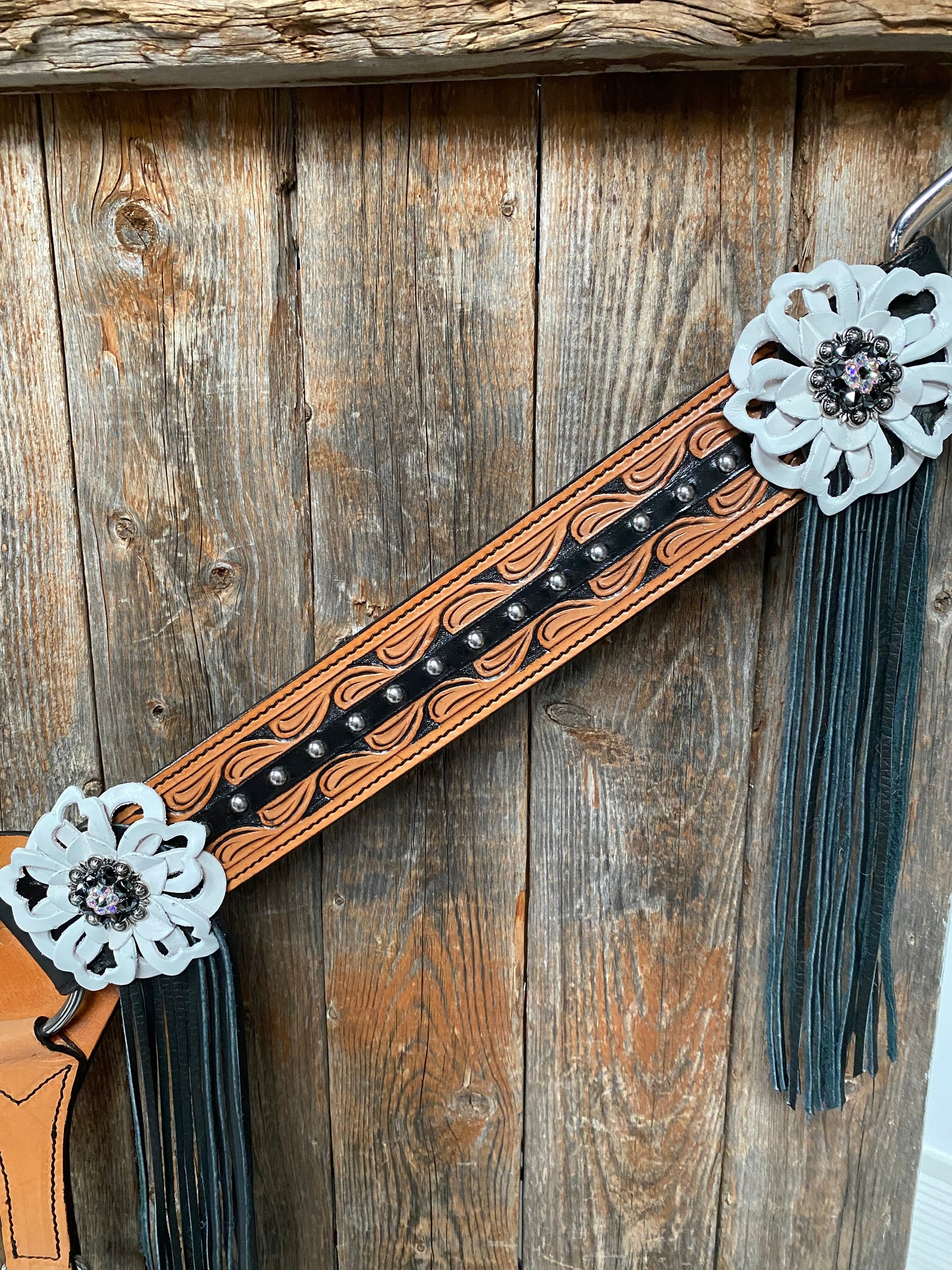 Light Oil Black and Silver Floral Headstall & Breastcollar #BBBC461 - RODEO DRIVE