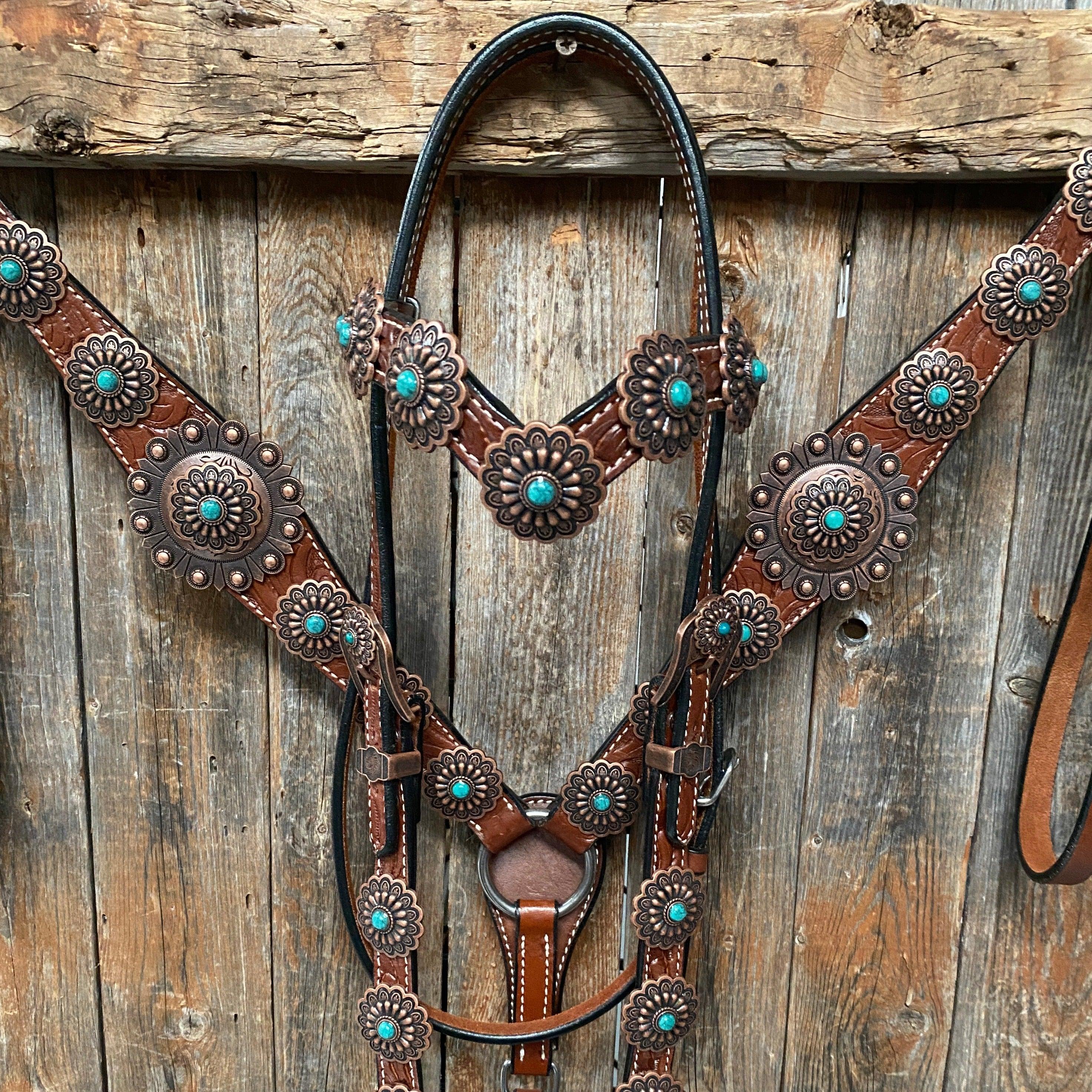 Medium Oil Copper Turquoise Browband Tack Set #BBBC468 - RODEO DRIVE
