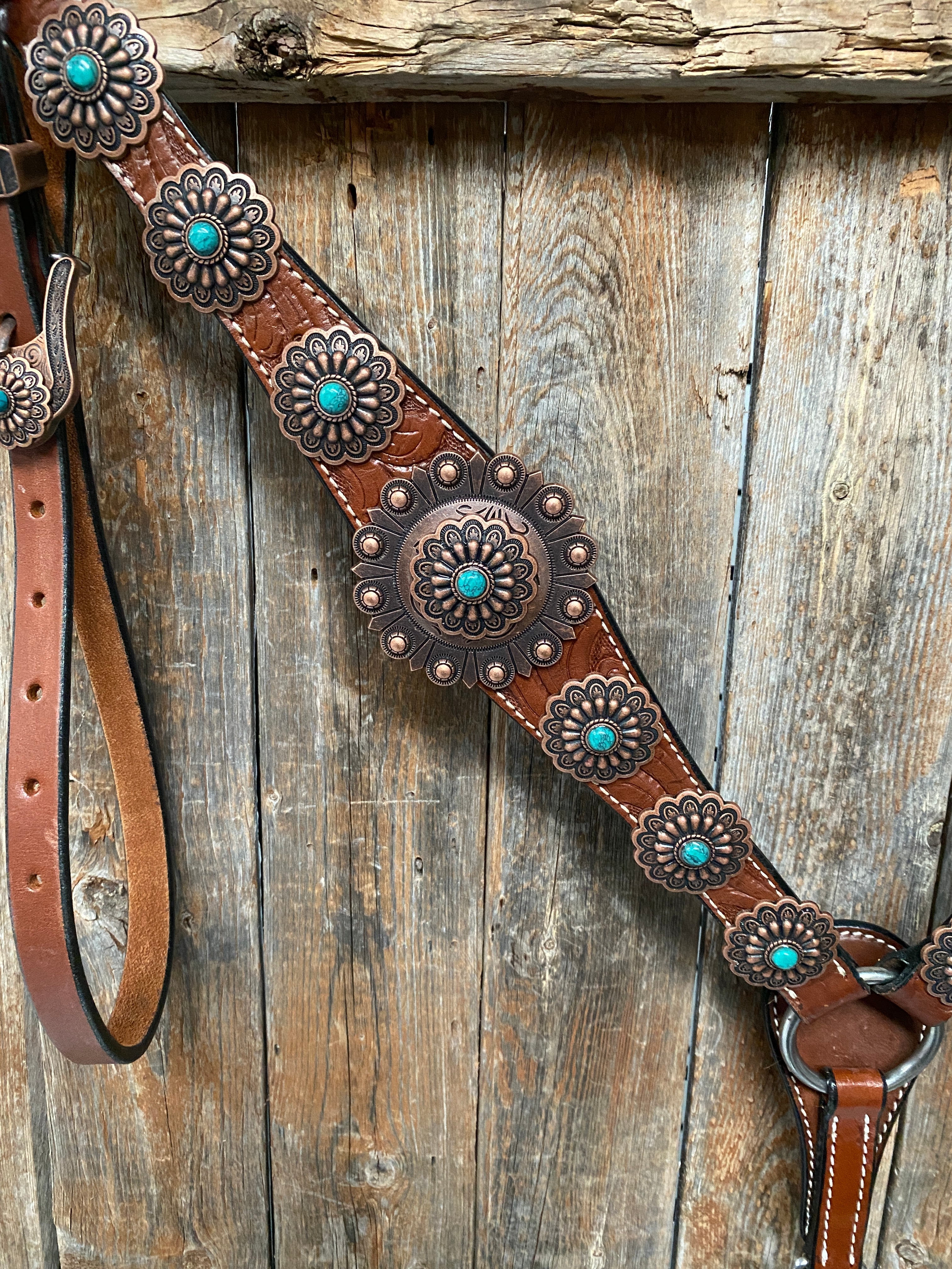 Medium Oil Copper Turquoise Browband Tack Set #BBBC468 - RODEO DRIVE